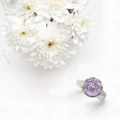Fully custom-made engagement ring made by Koshu precious stone kiriko and milky pink amethyst