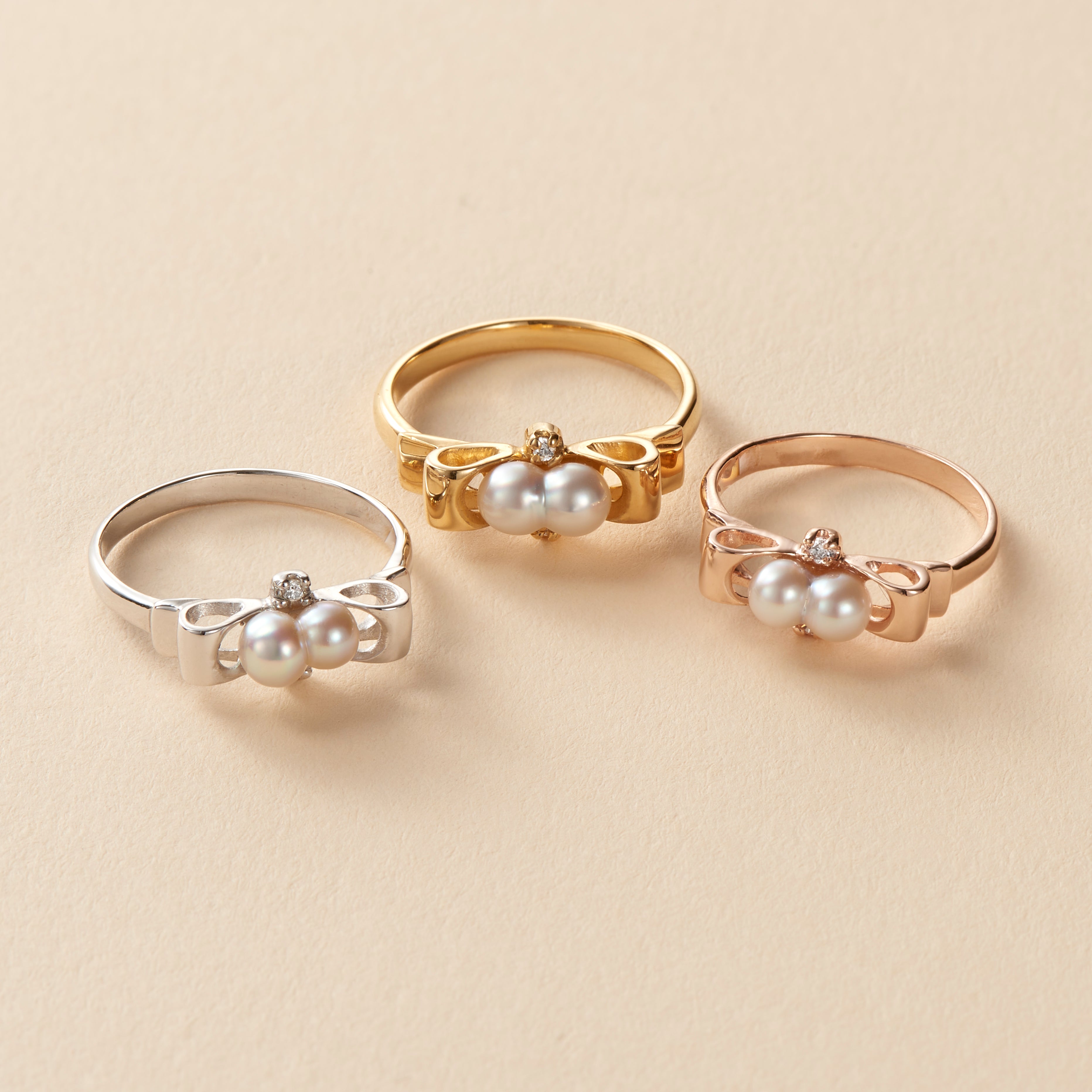 [Enju Series] Twin Pearls "Genius" 18K solid gold Diamond Ring