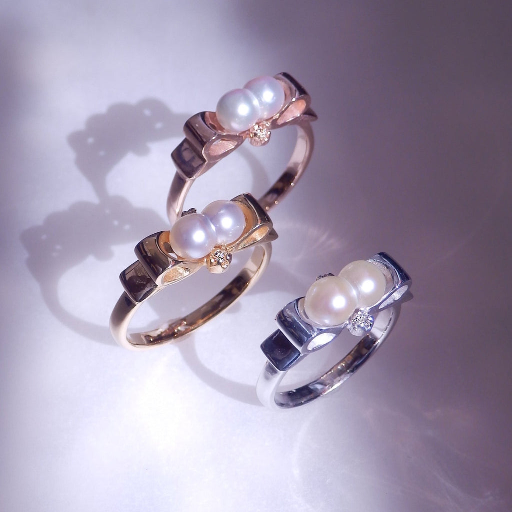 [Enju Series] Twin Pearls "Genius" 18K solid gold Diamond Ring